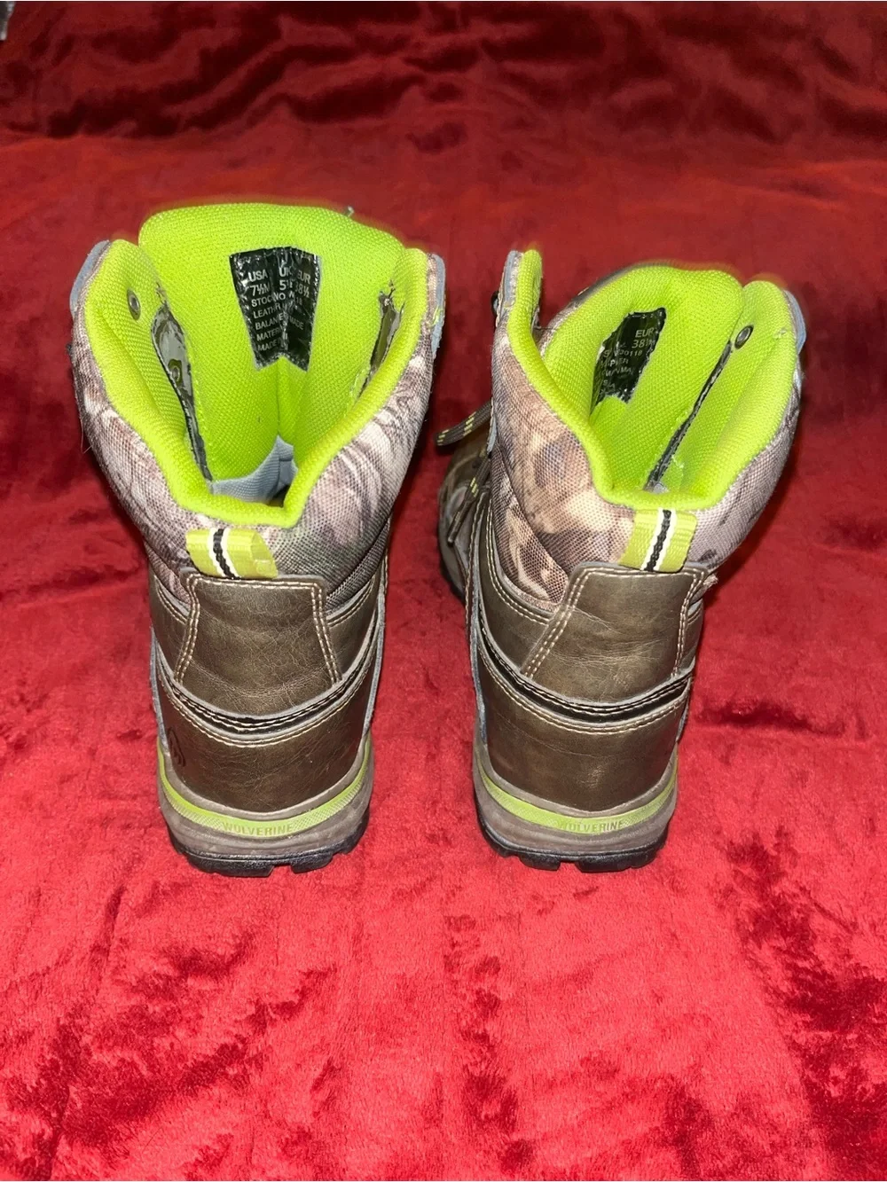 Wolverine Brown Camo Work Boots with Neon Yellow Trim